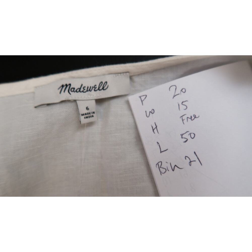 MADEWELL White Button Waist Cotton/Linen Blend Wrap Midi Dress US 6 NWT - Picture 13 of 14